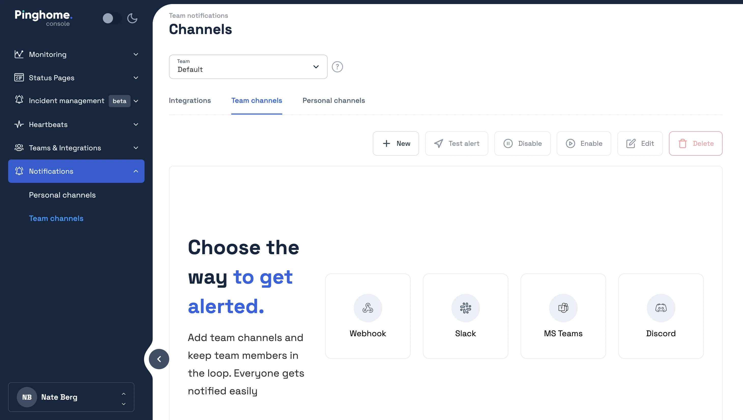 Pinghome-da komanda bildiriş kanalları